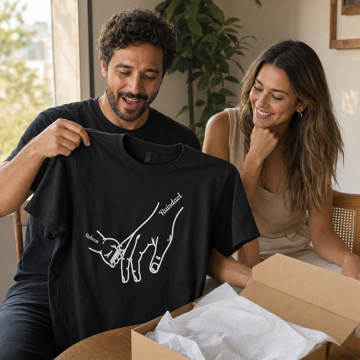 Camiseta Preta Personalizada com Nomes e Mãos - imagem lifestyle 4