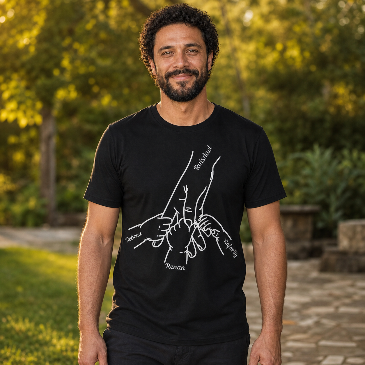 Camiseta Preta Personalizada com Mãos e Nomes — Dia dos Pais - imagem lifestyle 2