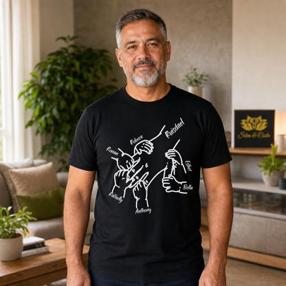 Camiseta Preta Personalizada com Nomes e Maos Conectadas - imagem principal