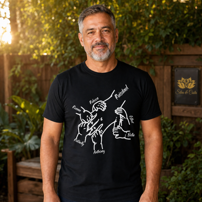 Camiseta Preta Personalizada com Nomes e Maos Conectadas - imagem lifestyle 4