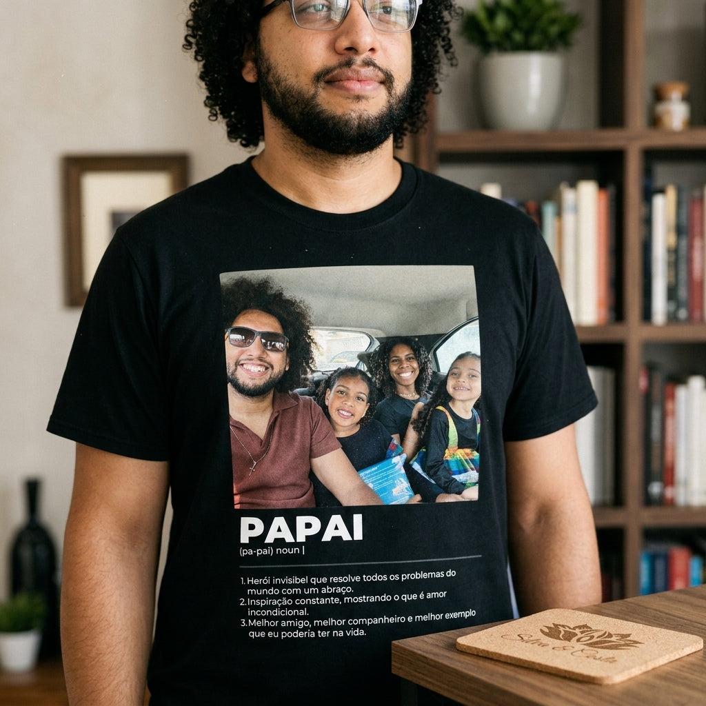 Camiseta Preta Personalizada Papai com Foto - imagem lifestyle 2