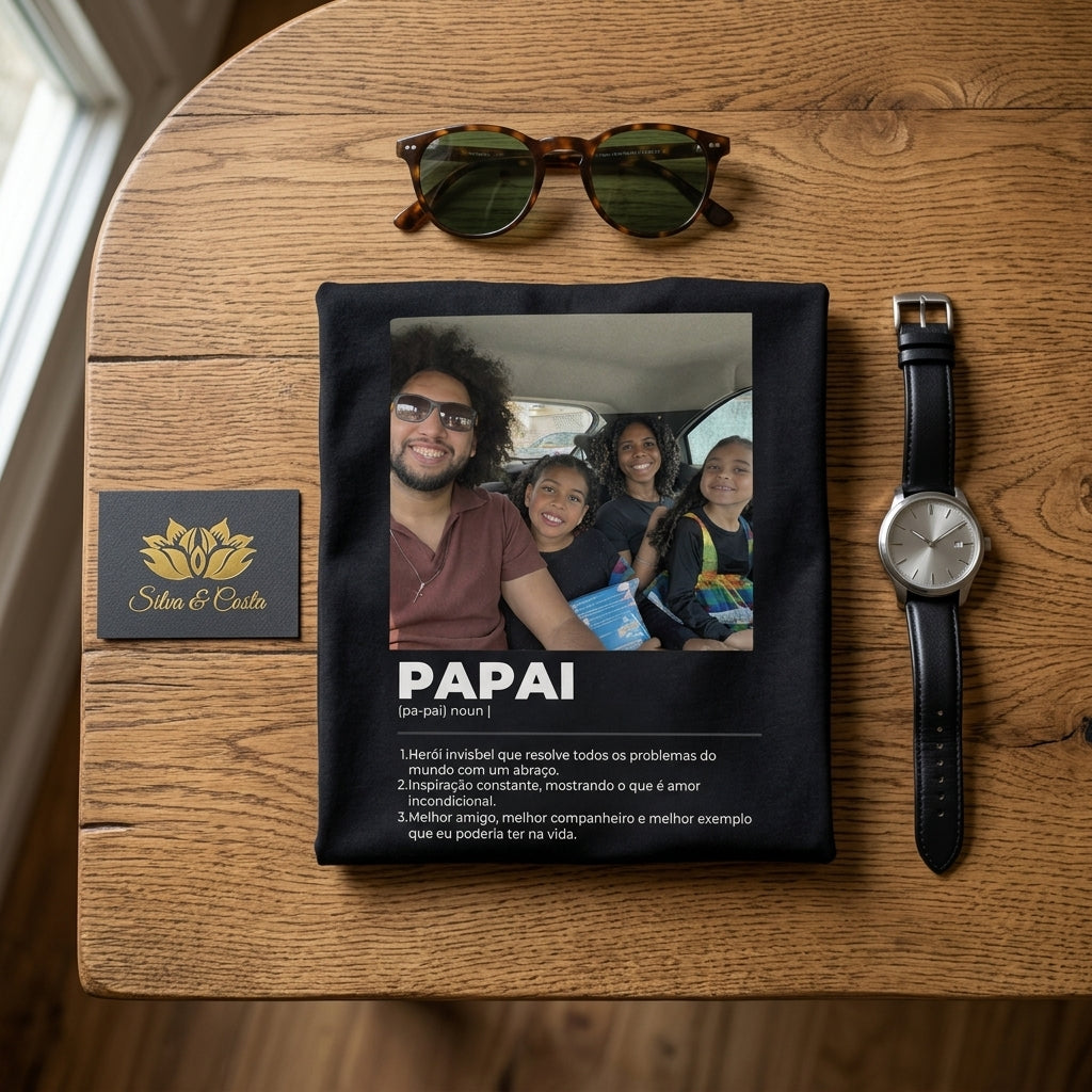 Camiseta Preta Personalizada Papai com Foto - imagem lifestyle 3