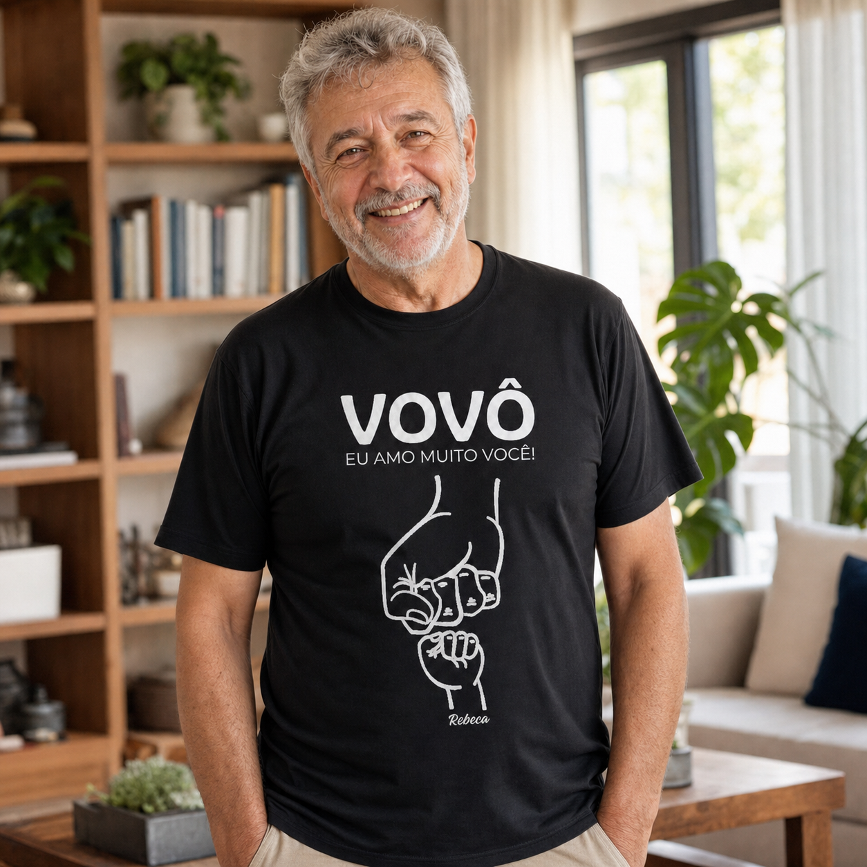 Camiseta Preta Personalizada para Avo Eu Amo Voce - imagem lifestyle 3