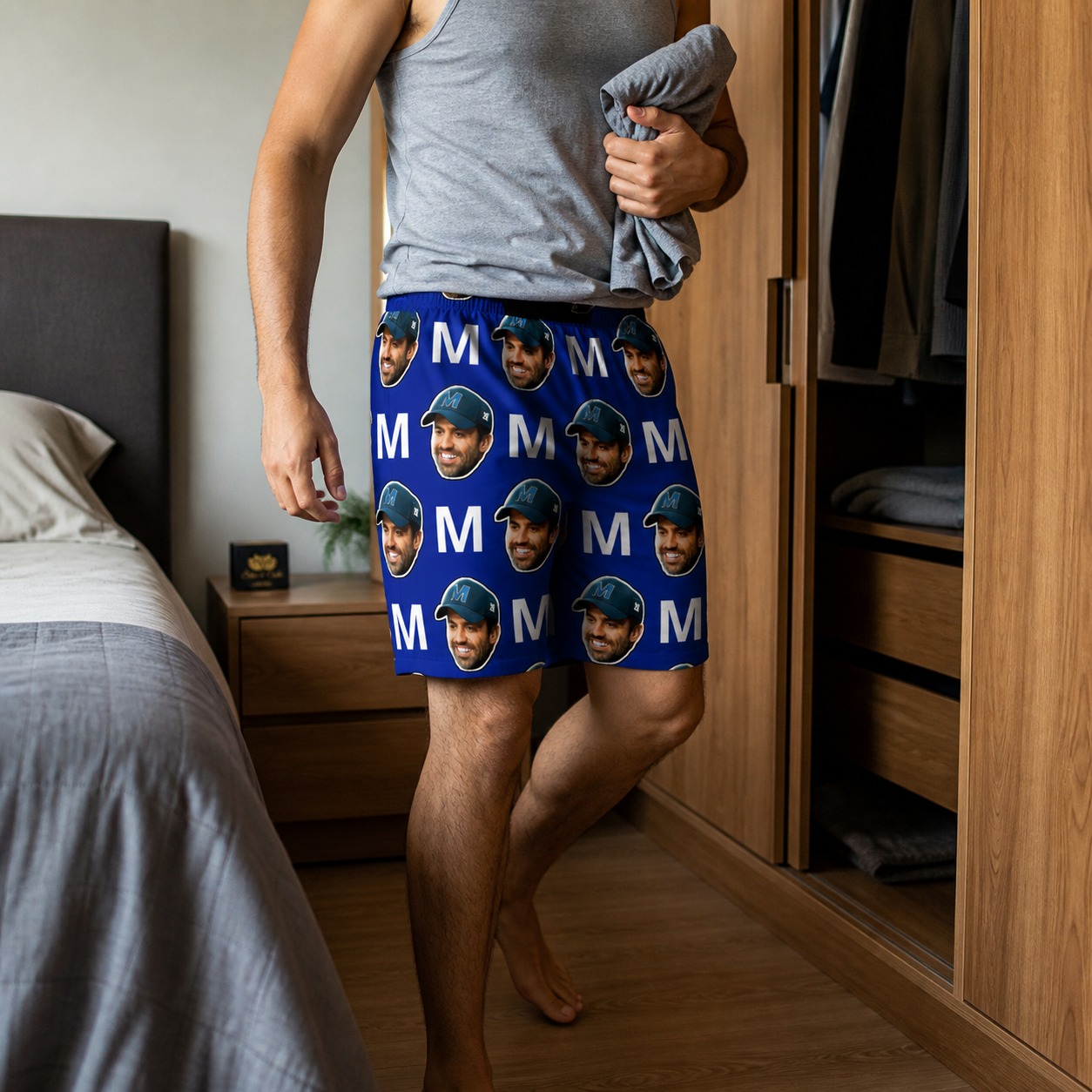 Samba Canção Personalizada Azul com Foto e Inicial - imagem lifestyle 2