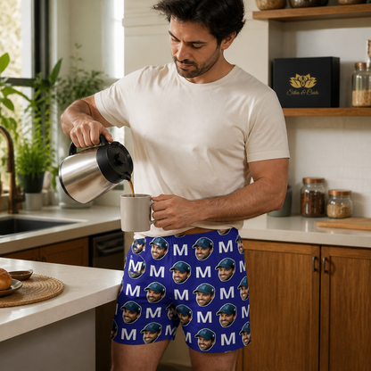 Samba Canção Personalizada Azul com Foto e Inicial - imagem lifestyle 4