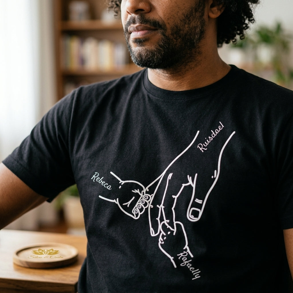 Camiseta Preta com Mãos e Nomes Personalizados - imagem lifestyle 2