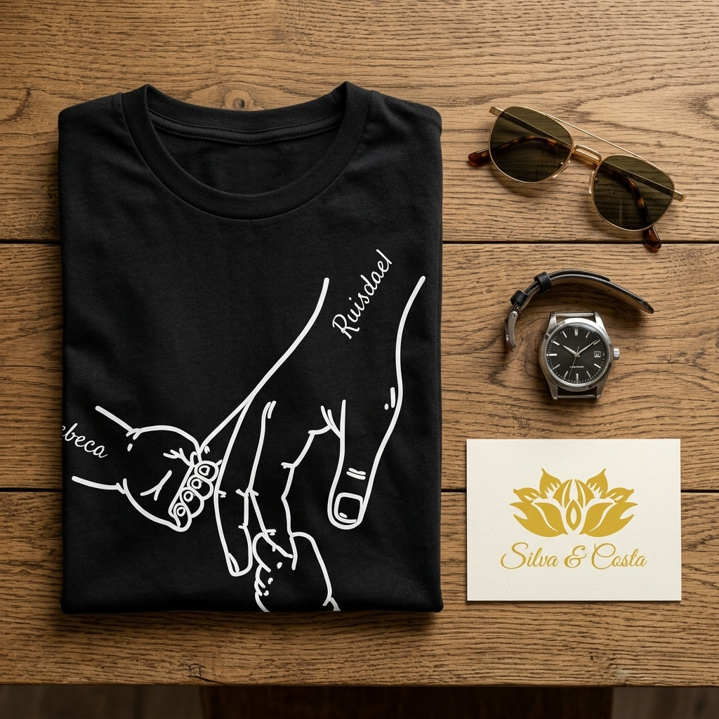 Camiseta Preta com Mãos e Nomes Personalizados - imagem lifestyle 3