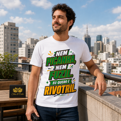 Camiseta Engraçada Masculina Verde Amarela Nem Picanha Nem Fuzil - imagem principal