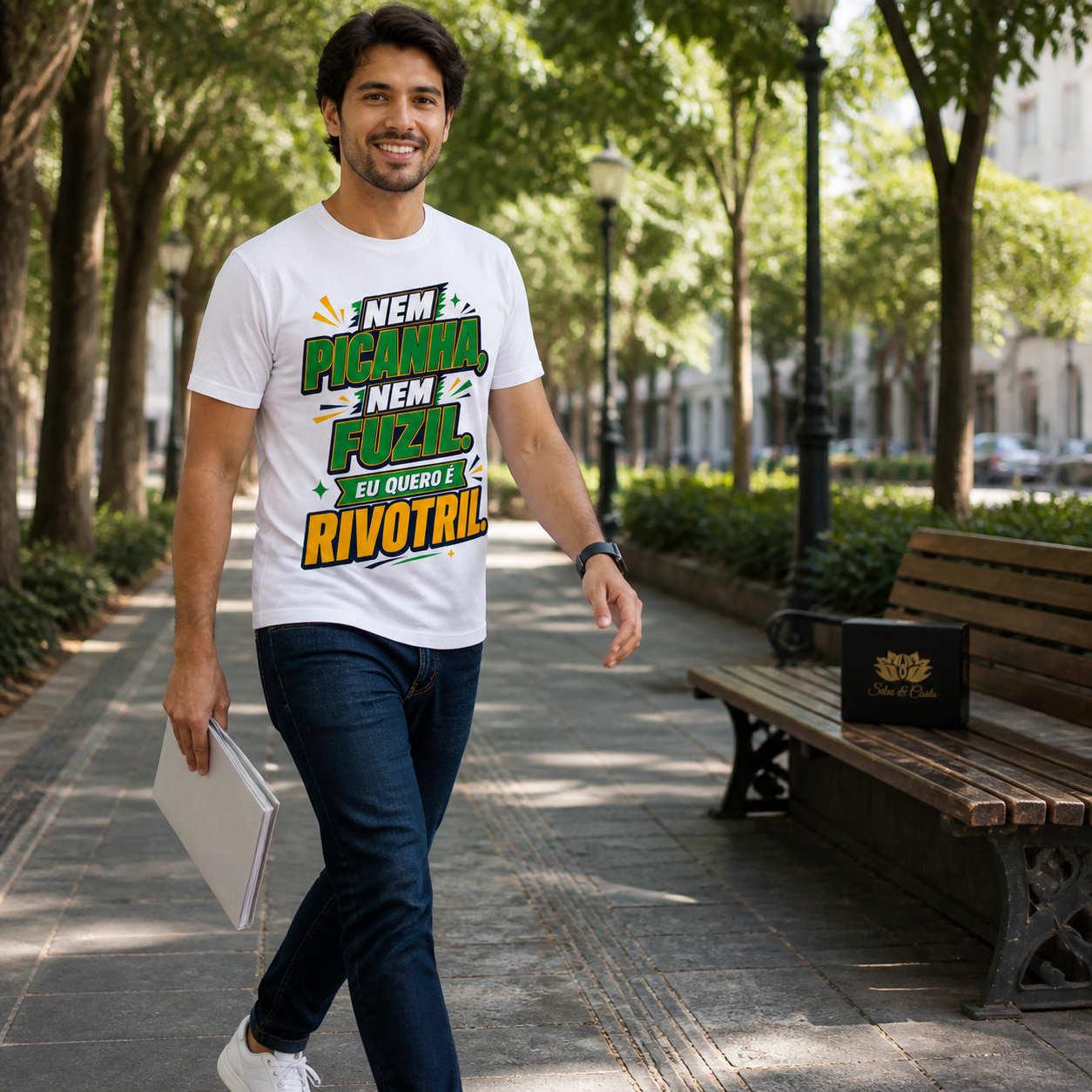 Camiseta Engraçada Masculina Verde Amarela Nem Picanha Nem Fuzil - imagem lifestyle 2