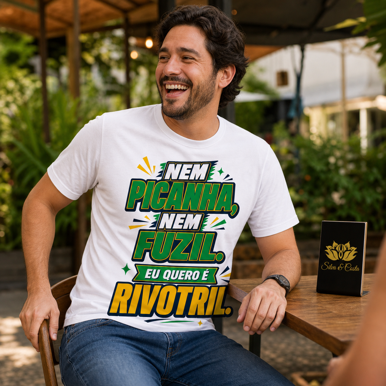 Camiseta Engraçada Masculina Verde Amarela Nem Picanha Nem Fuzil - imagem lifestyle 3
