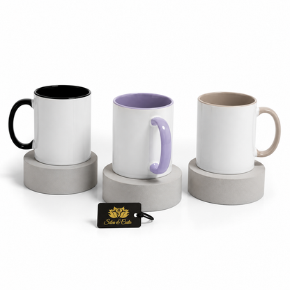 Canecas de porcelana personalizadas preta lilás e bege