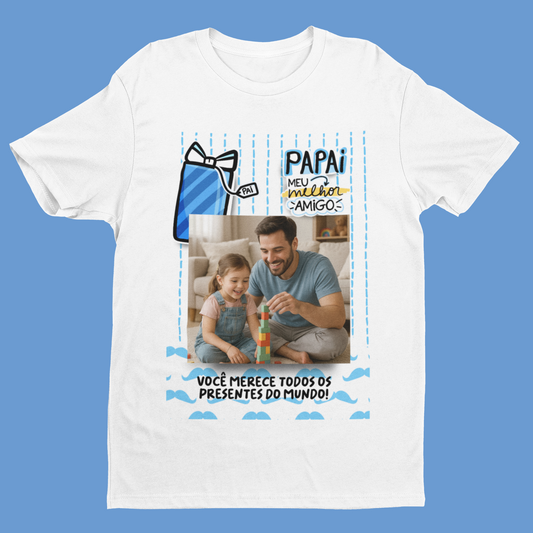 Camiseta Personalizada Papai Melhor Amigo com Foto Dia dos Pais
