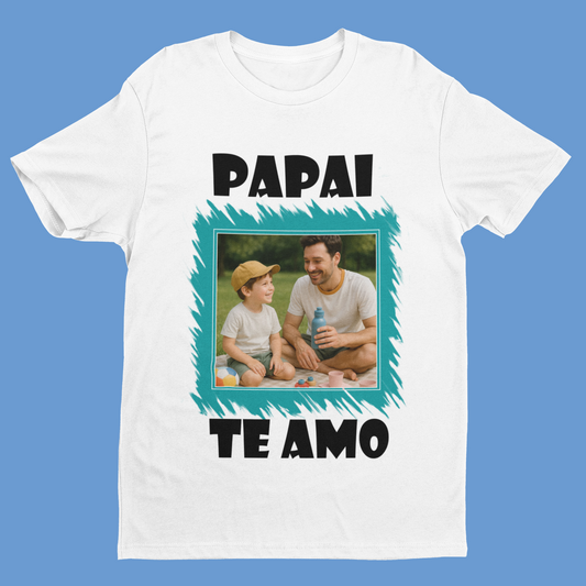 Camiseta Personalizada com Papai Te Amo Moldura Azul Divertida Dia dos Pais 💙