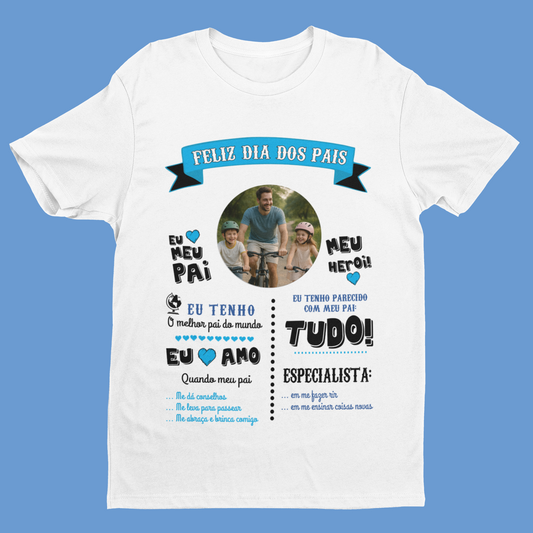 Camiseta Personalizada Dia dos Pais Meu Pai Meu Herói com Foto