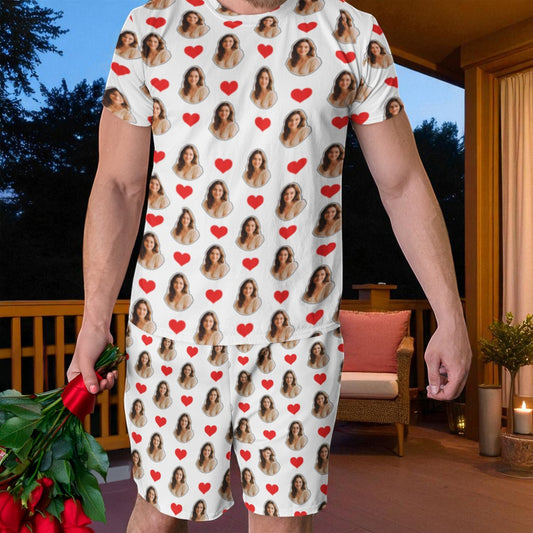 Pijama Masculino Personalizado Branco com Fotos Presente Romântico Casal Visualização 3D Exclusiva
