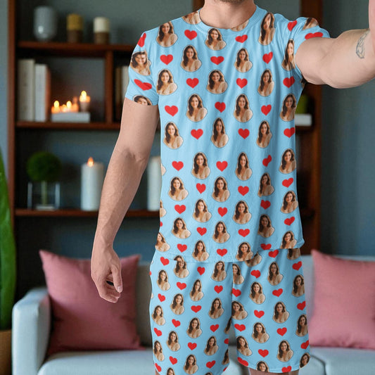 Pijama Masculino Personalizado Azul com Fotos Presente Aniversário Namoro Preview 3D Tempo Real