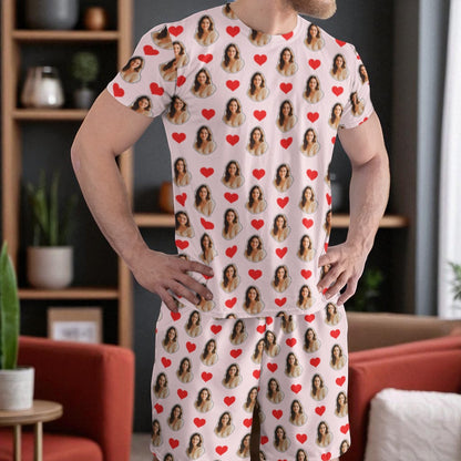 Pijama Masculino Personalizado Rosa com Fotos Presente Dia Namorados Personalização Visualização 3D