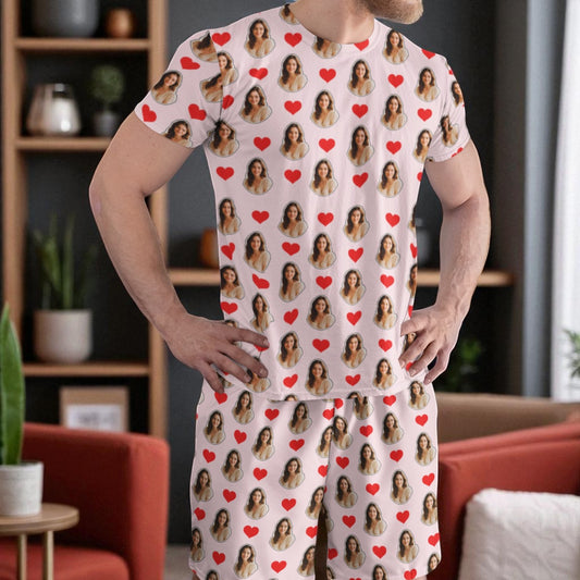 Pijama Masculino Personalizado Rosa com Fotos Presente Dia Namorados Personalização Visualização 3D