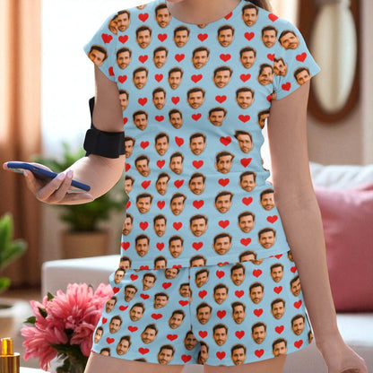 Pijama Feminino Personalizado Azul com Fotos Presente Aniversário Namoro Preview 3D Tempo Real
