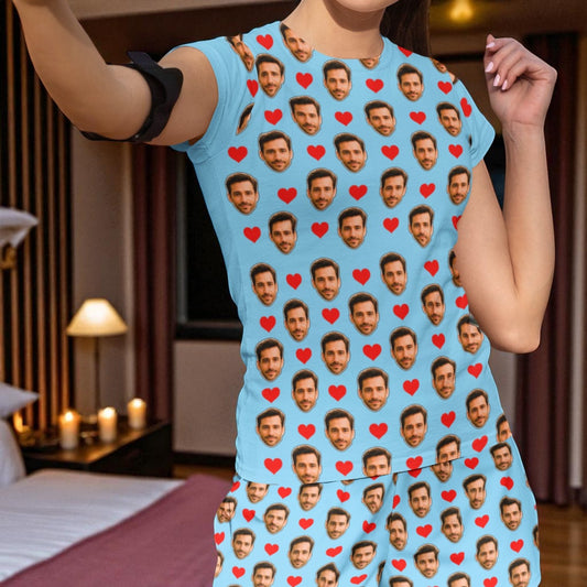 Pijama Feminino Personalizado Azul com Fotos Presente Aniversário Namoro Preview 3D Tempo Real
