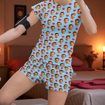 Pijama Feminino Personalizado Azul com Fotos Presente Aniversário Namoro Preview 3D Tempo Real