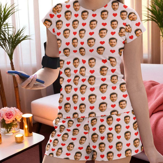 Pijama Feminino Personalizado Rosa com Fotos Presente Dia Namorados Personalização Visualização 3D