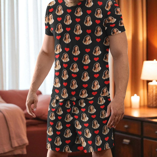 Pijama Masculino Personalizado Preto com Fotos Presente Namorado Marido Tecnologia Visualização 3D